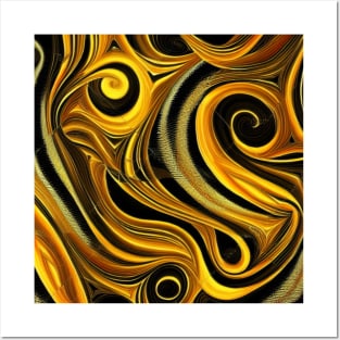 Abstract Black and Gold Swirls Posters and Art